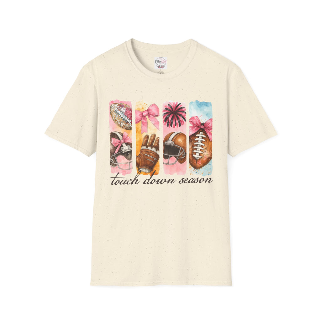 Touchdown Season Football T-Shirt — Pink Cheer & Helmet Graphic Tee