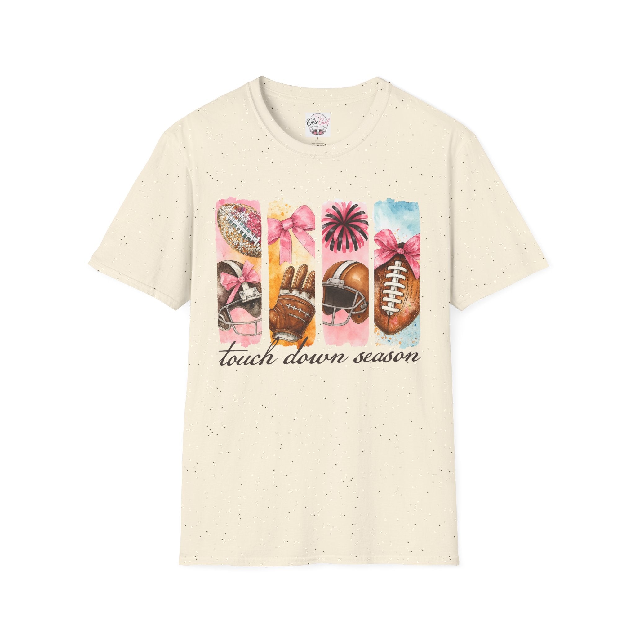 Touchdown Season Football T-Shirt — Pink Cheer & Helmet Graphic Tee