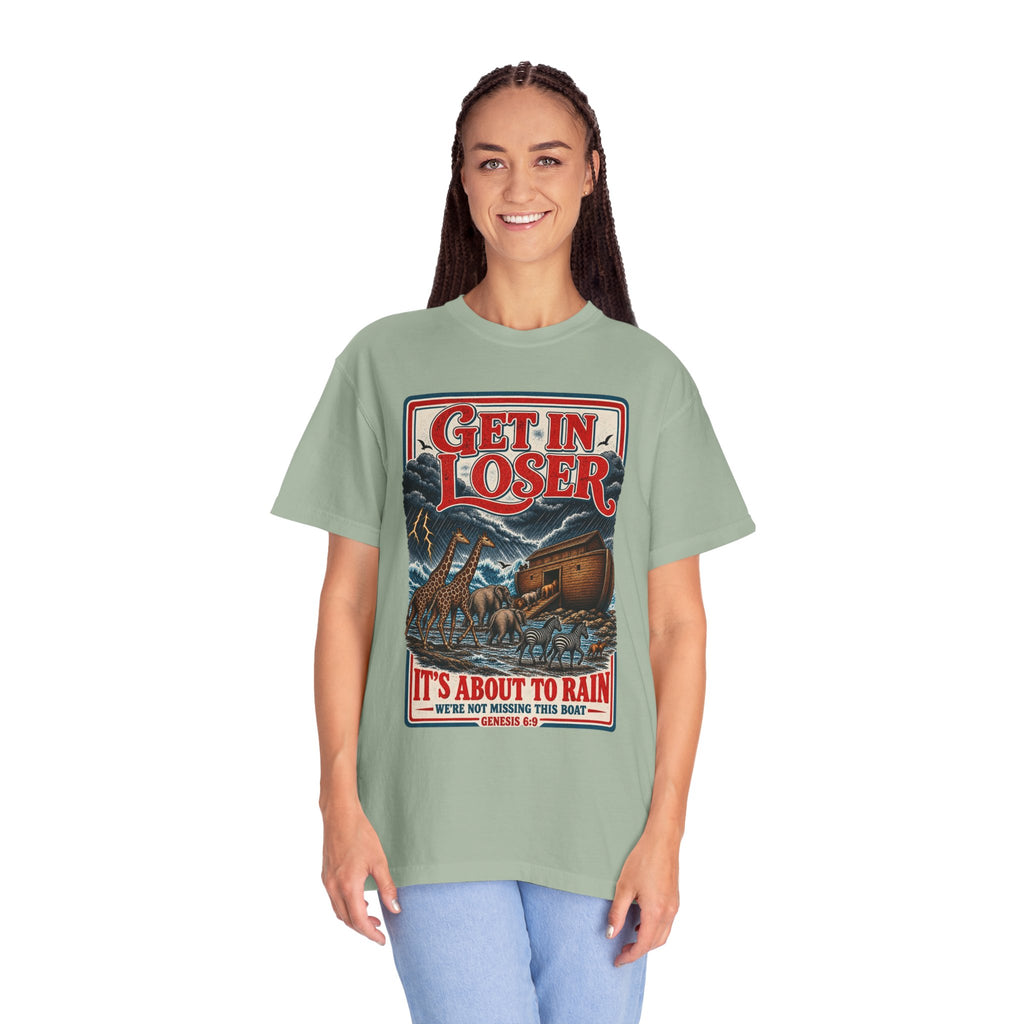 Get In Loser Noah's Ark Graphic T-Shirt — "It's About to Rain" Vintage Rescue Tee