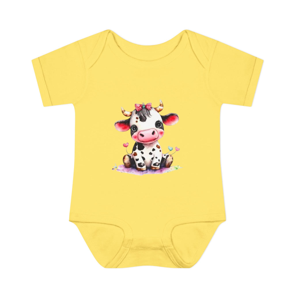 Cute Cow Infant Bodysuit — Adorable Baby Cow Onesie with Pink Bow
