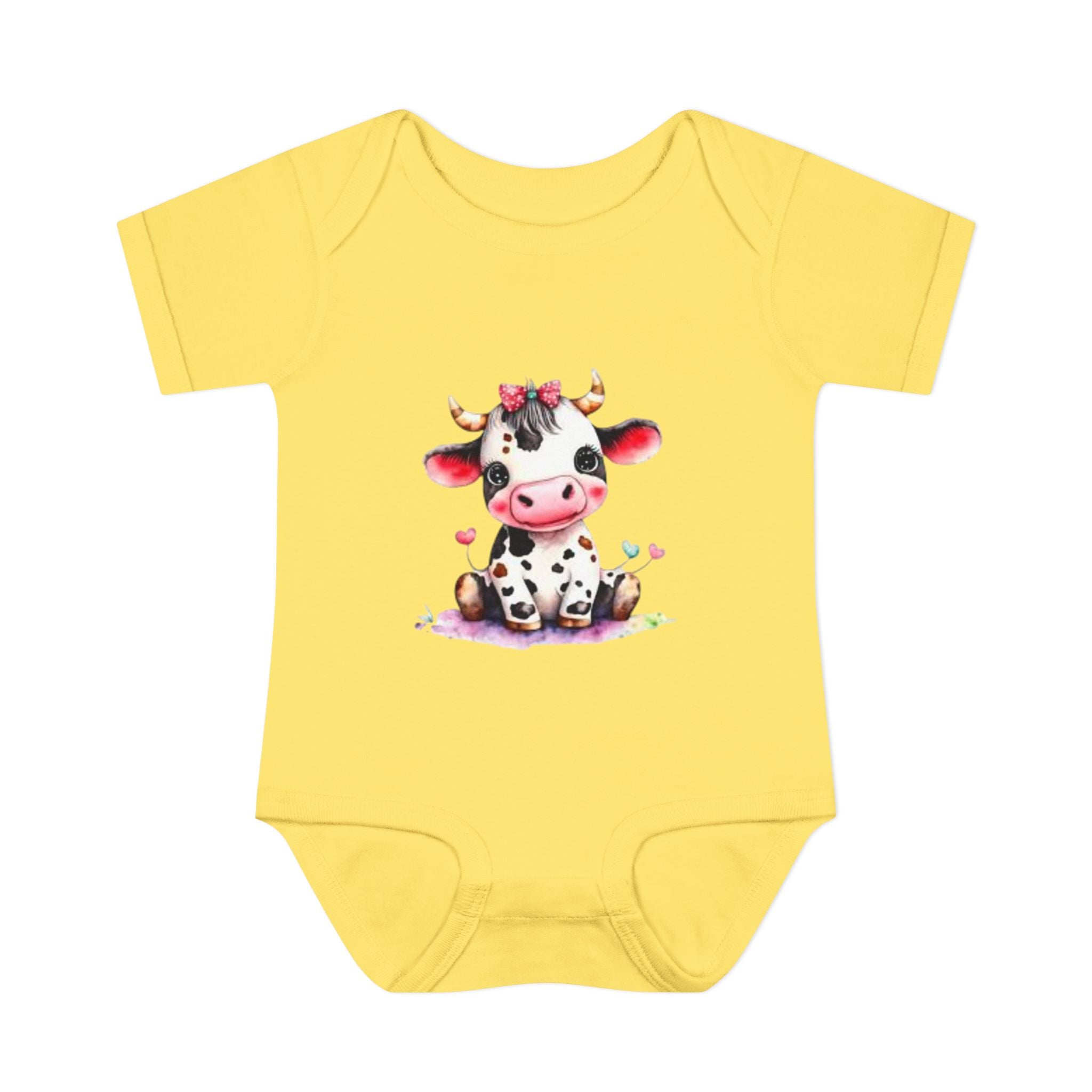Cute Cow Infant Bodysuit — Adorable Baby Cow Onesie with Pink Bow