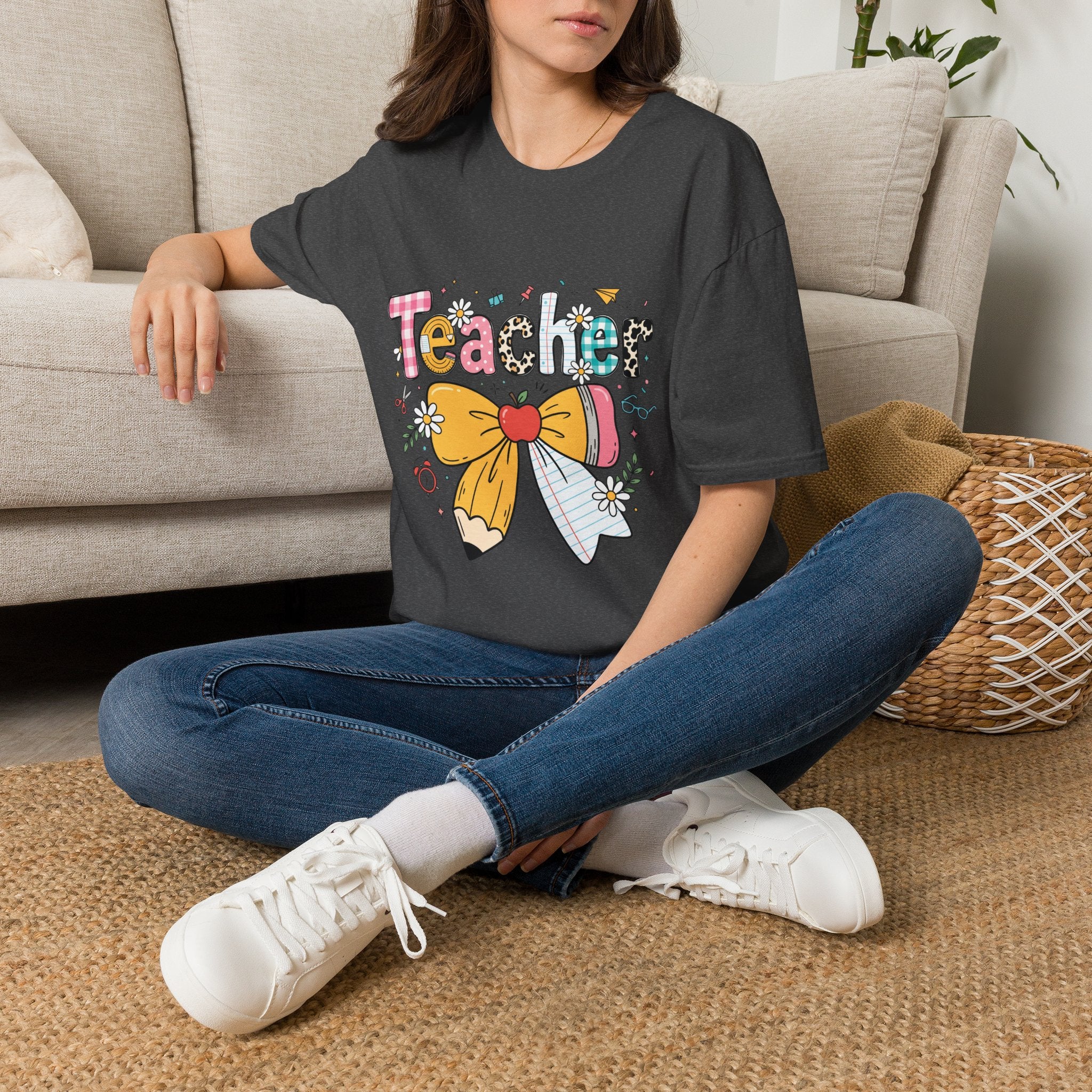 Teacher Cute Bow Graphic T-Shirt — Colorful School Appreciation Tee