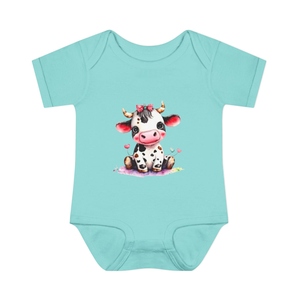 Cute Cow Infant Bodysuit — Adorable Baby Cow Onesie with Pink Bow