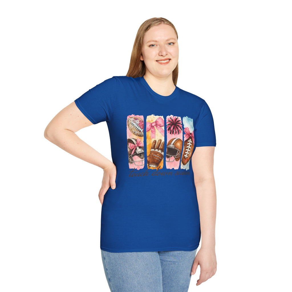 Touchdown Season Football T-Shirt — Pink Cheer & Helmet Graphic Tee