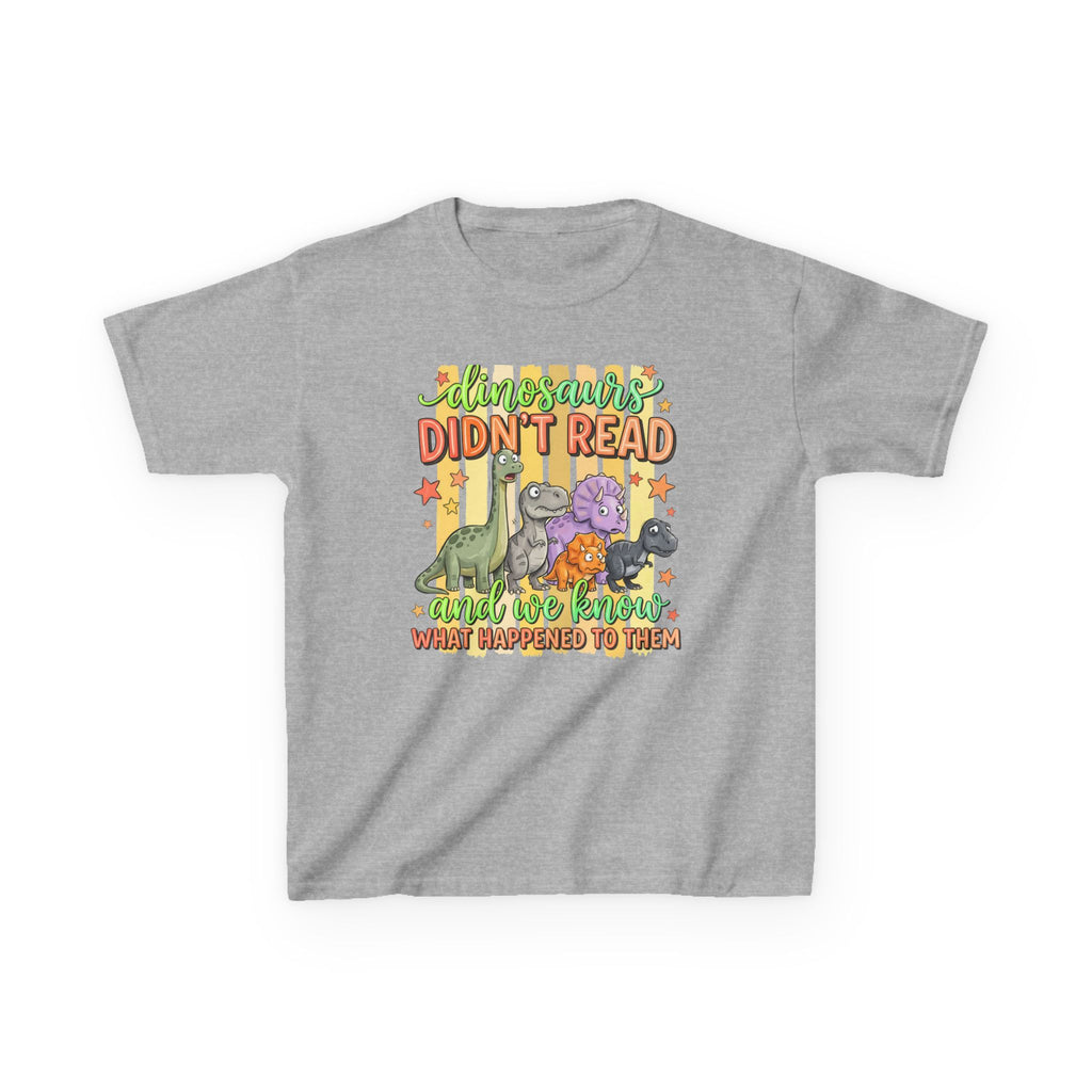 Kids Tee — “Dinosaurs Didn’t Read” Cute Dino Graphic Shirt (Back-to-School, Reading Gift)