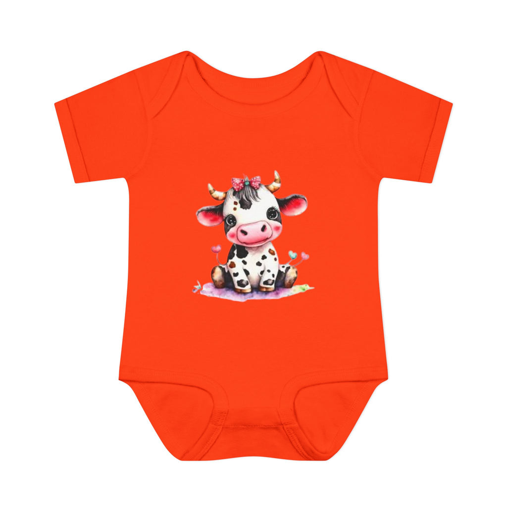 Cute Cow Infant Bodysuit — Adorable Baby Cow Onesie with Pink Bow