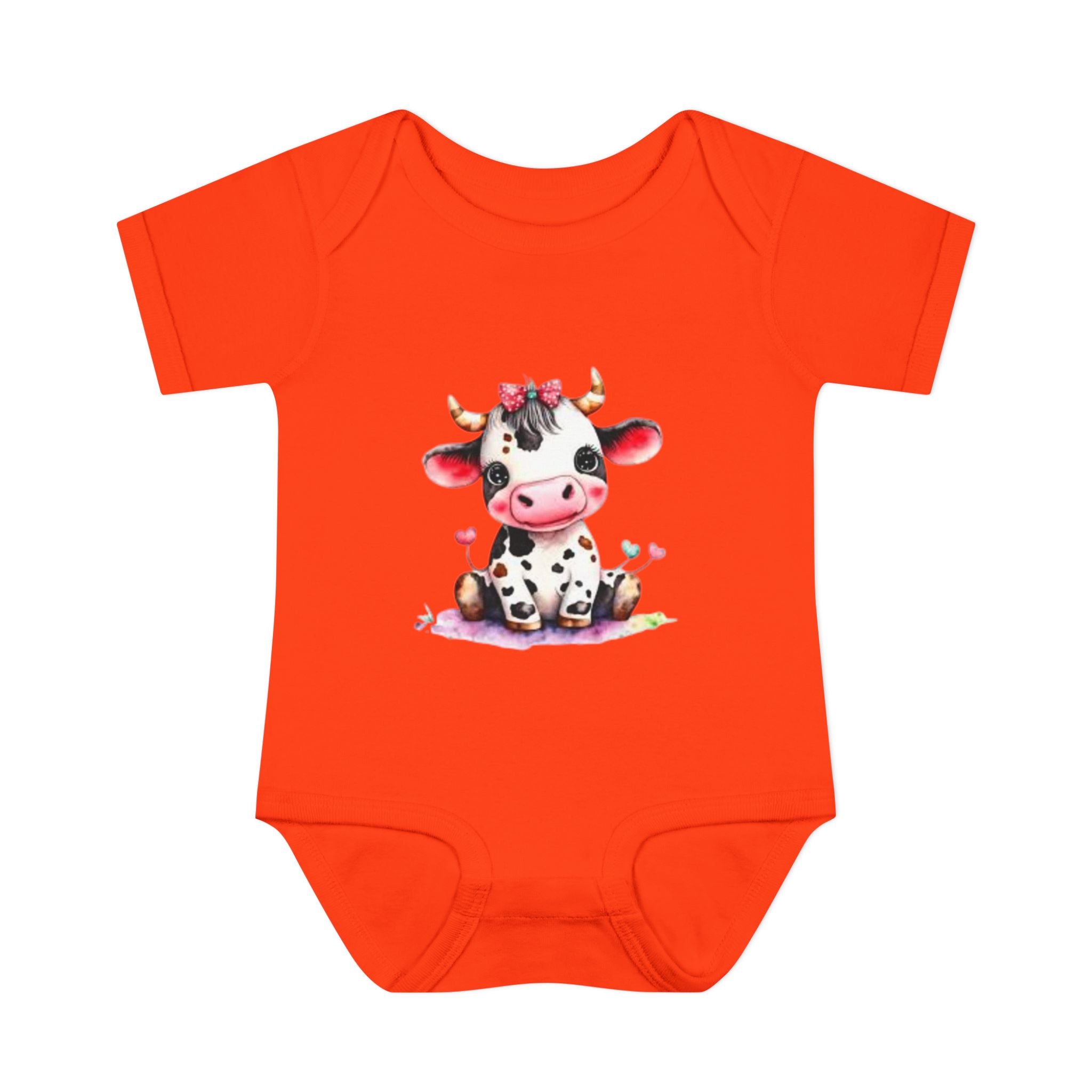 Cute Cow Infant Bodysuit — Adorable Baby Cow Onesie with Pink Bow
