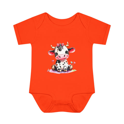 Cute Cow Infant Bodysuit — Adorable Baby Cow Onesie with Pink Bow
