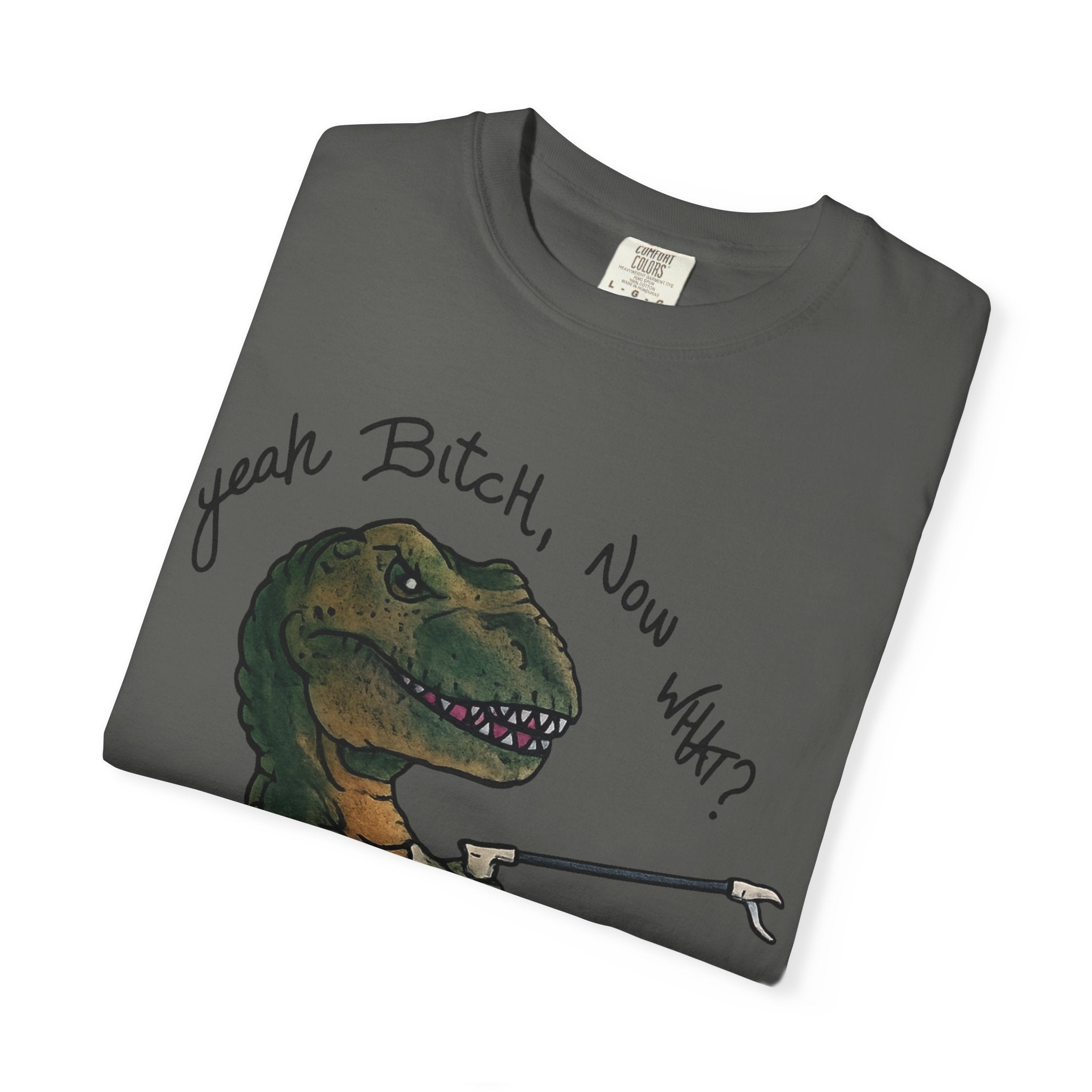 T-Shirt — Funny 'Yeah Bitch, Now What?' T-Rex Graphic Tee
