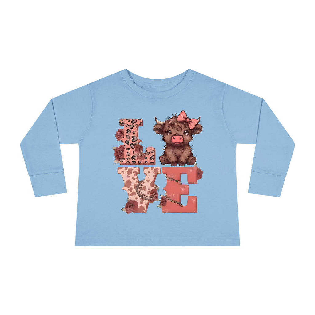 Love Cow Toddler Long Sleeve Tee — Cute Farm Animal Heart Design