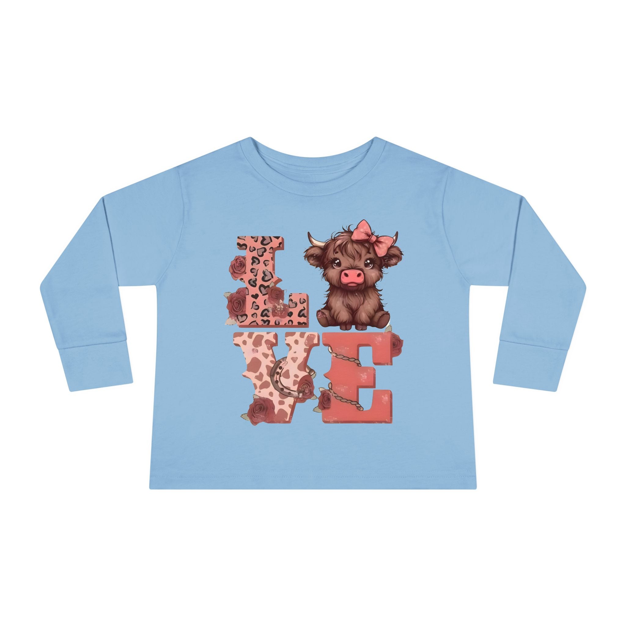 Love Cow Toddler Long Sleeve Tee — Cute Farm Animal Heart Design