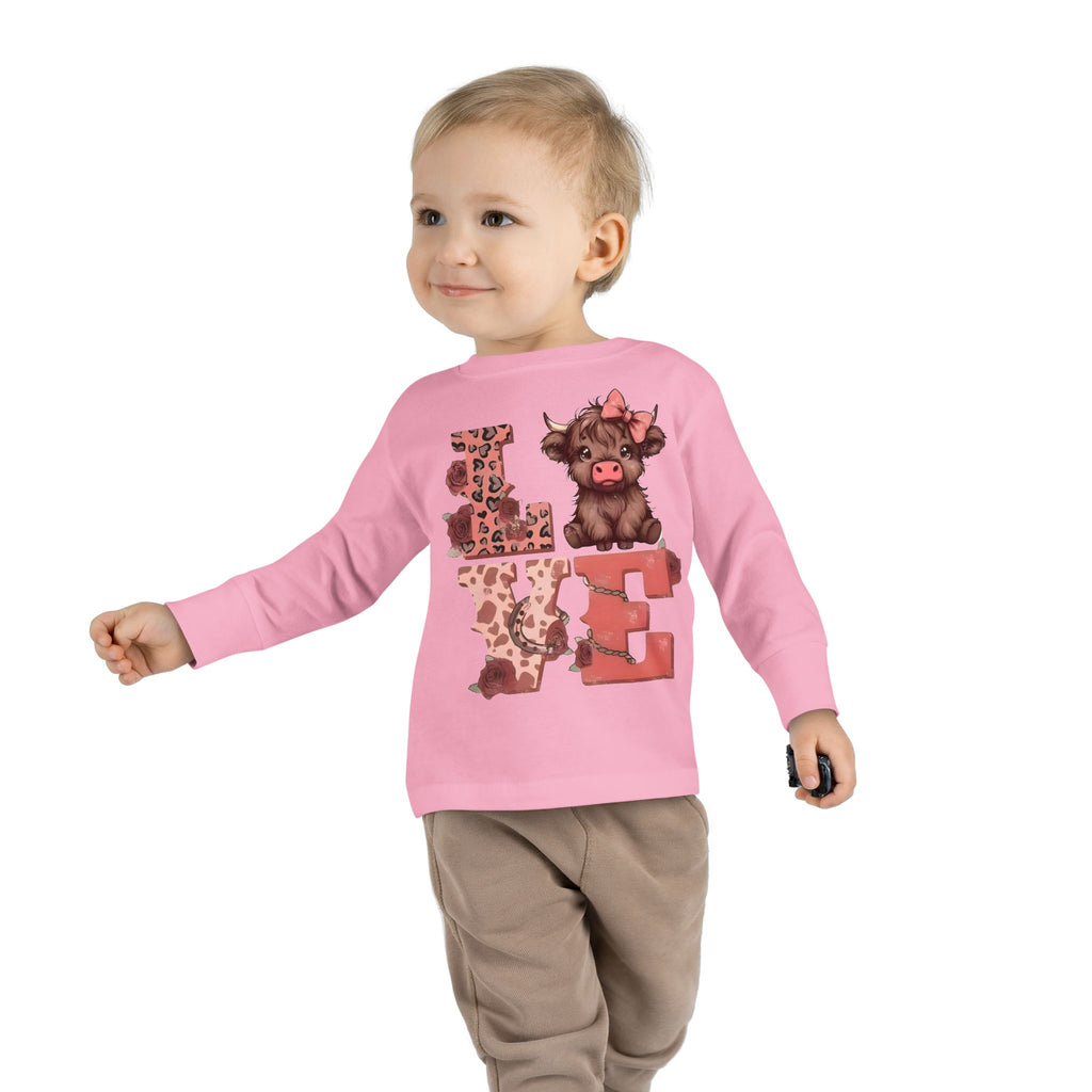 Love Cow Toddler Long Sleeve Tee — Cute Farm Animal Heart Design