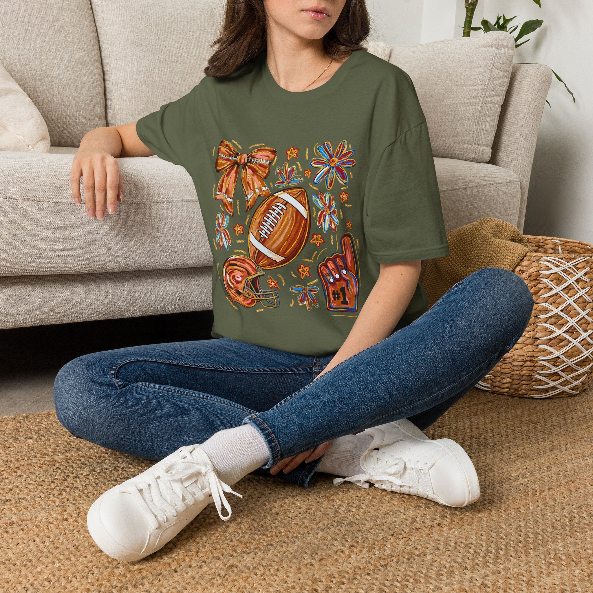 Football & Bow Graphic T-Shirt