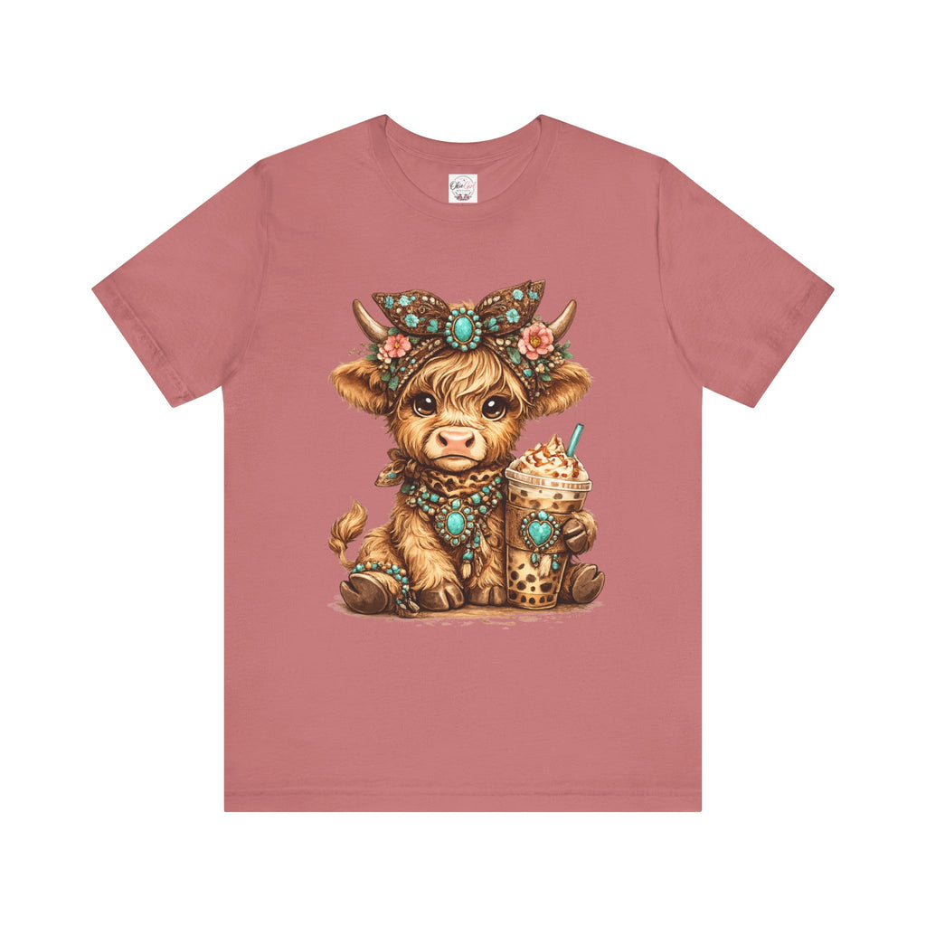 Highland Cow Tee with Bubble Tea