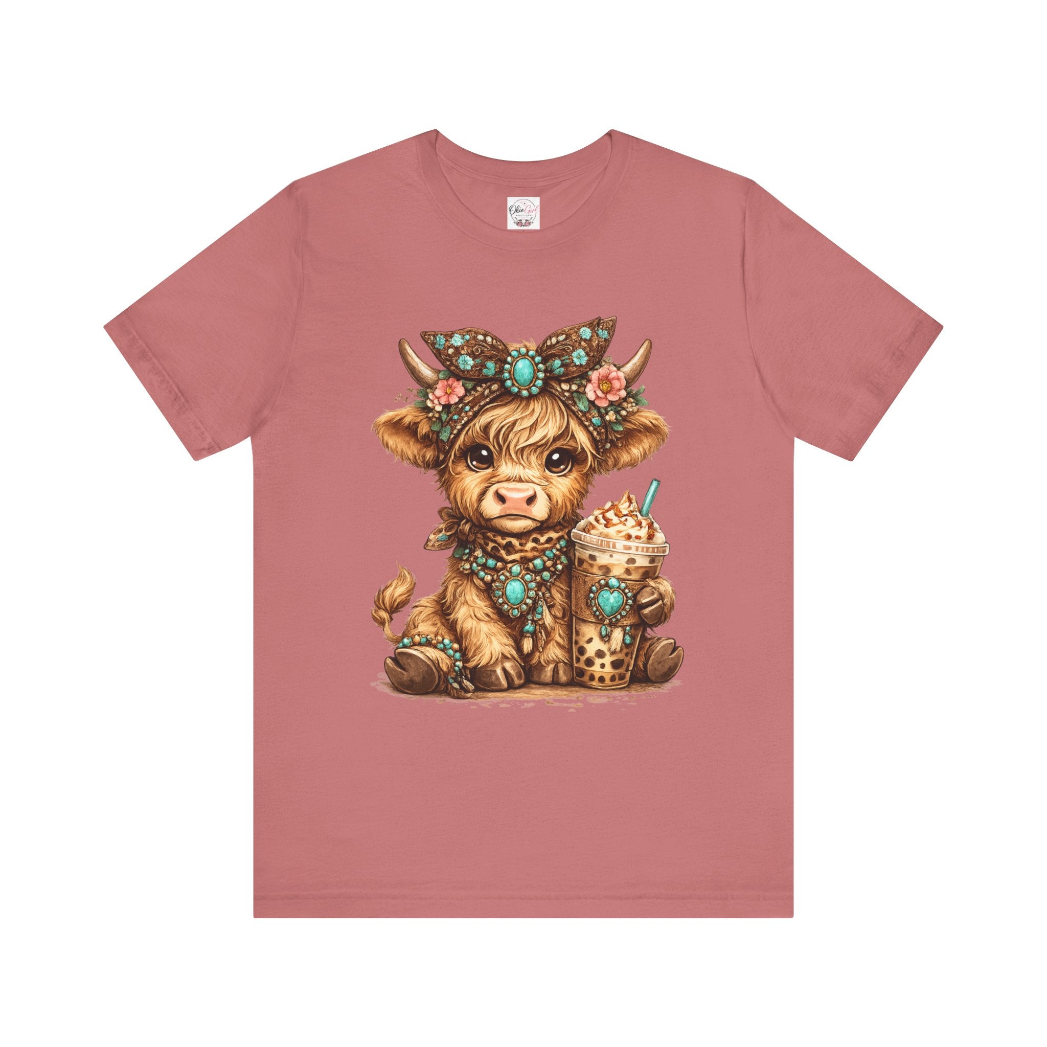 Highland Cow Tee with Bubble Tea