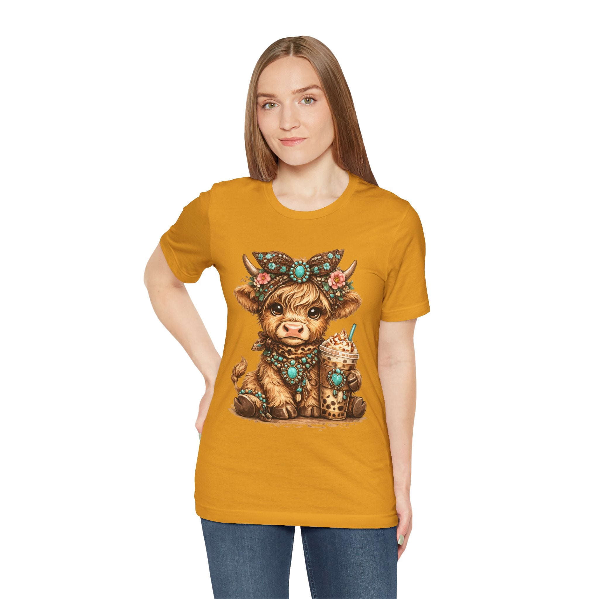 Highland Cow Tee with Bubble Tea