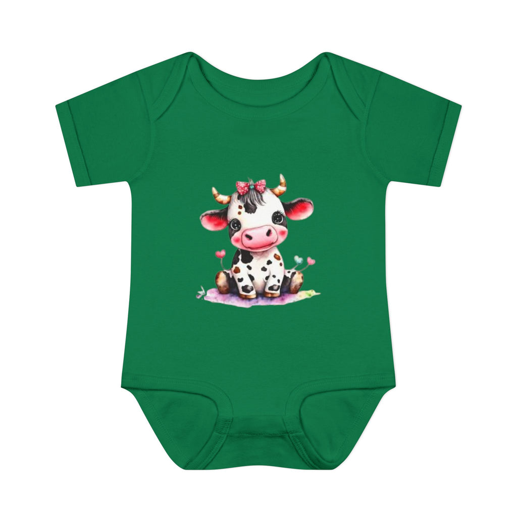 Cute Cow Infant Bodysuit — Adorable Baby Cow Onesie with Pink Bow