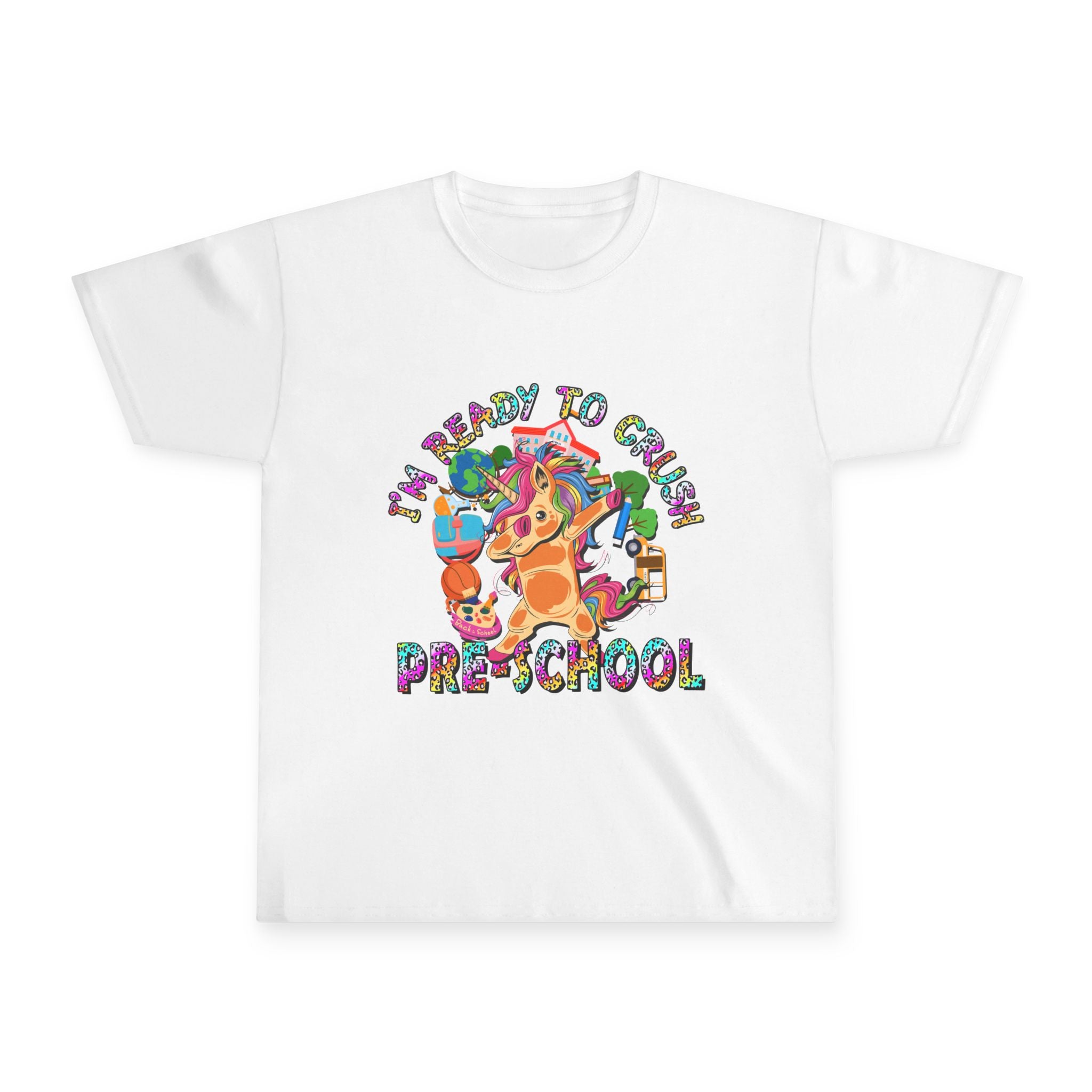 Youth Tee — "I'm Ready to Crush Preschool" Colorful Puppy Back-to-School Shirt
