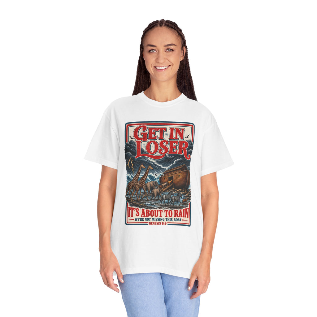 Get In Loser Noah's Ark Graphic T-Shirt — "It's About to Rain" Vintage Rescue Tee