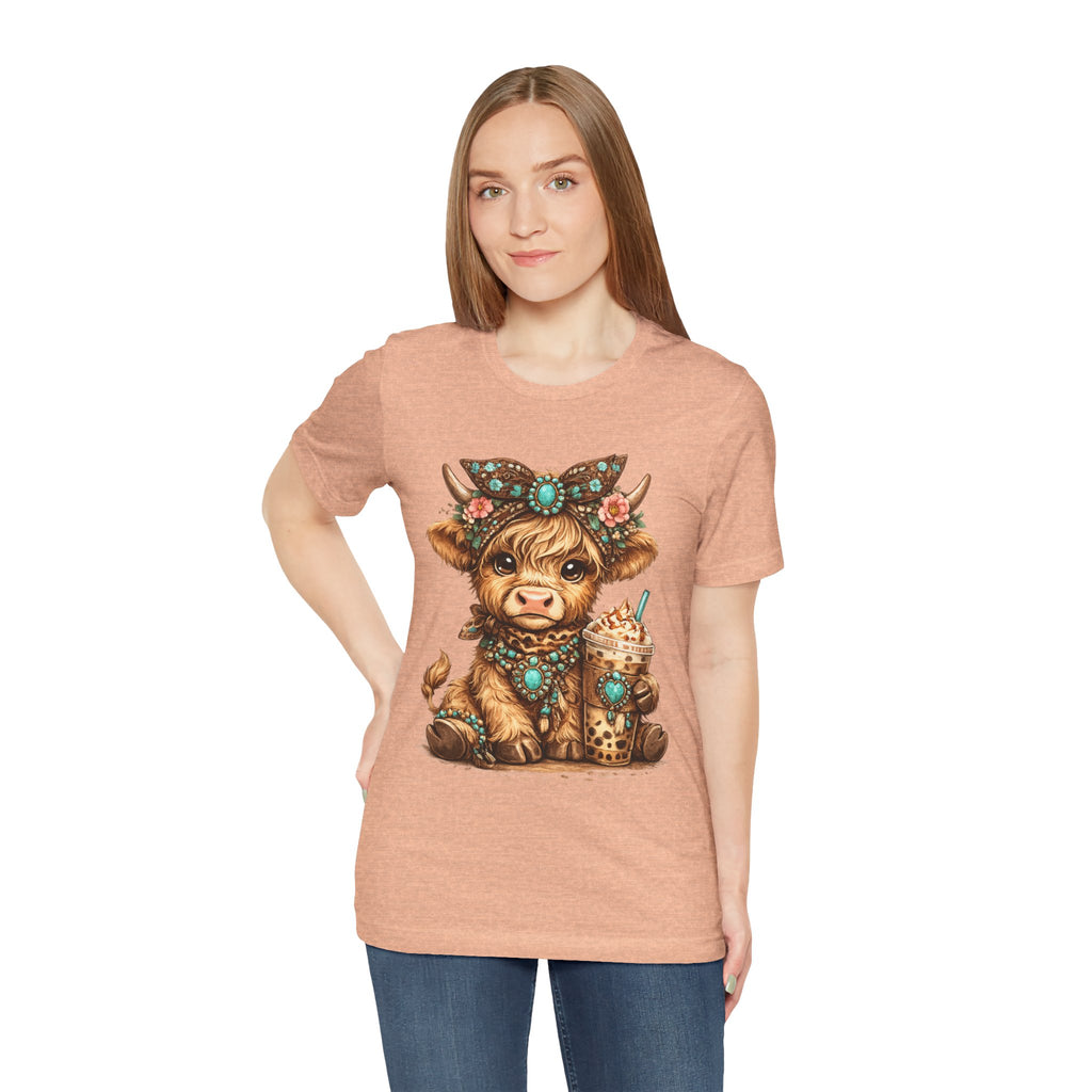 Highland Cow Tee with Bubble Tea