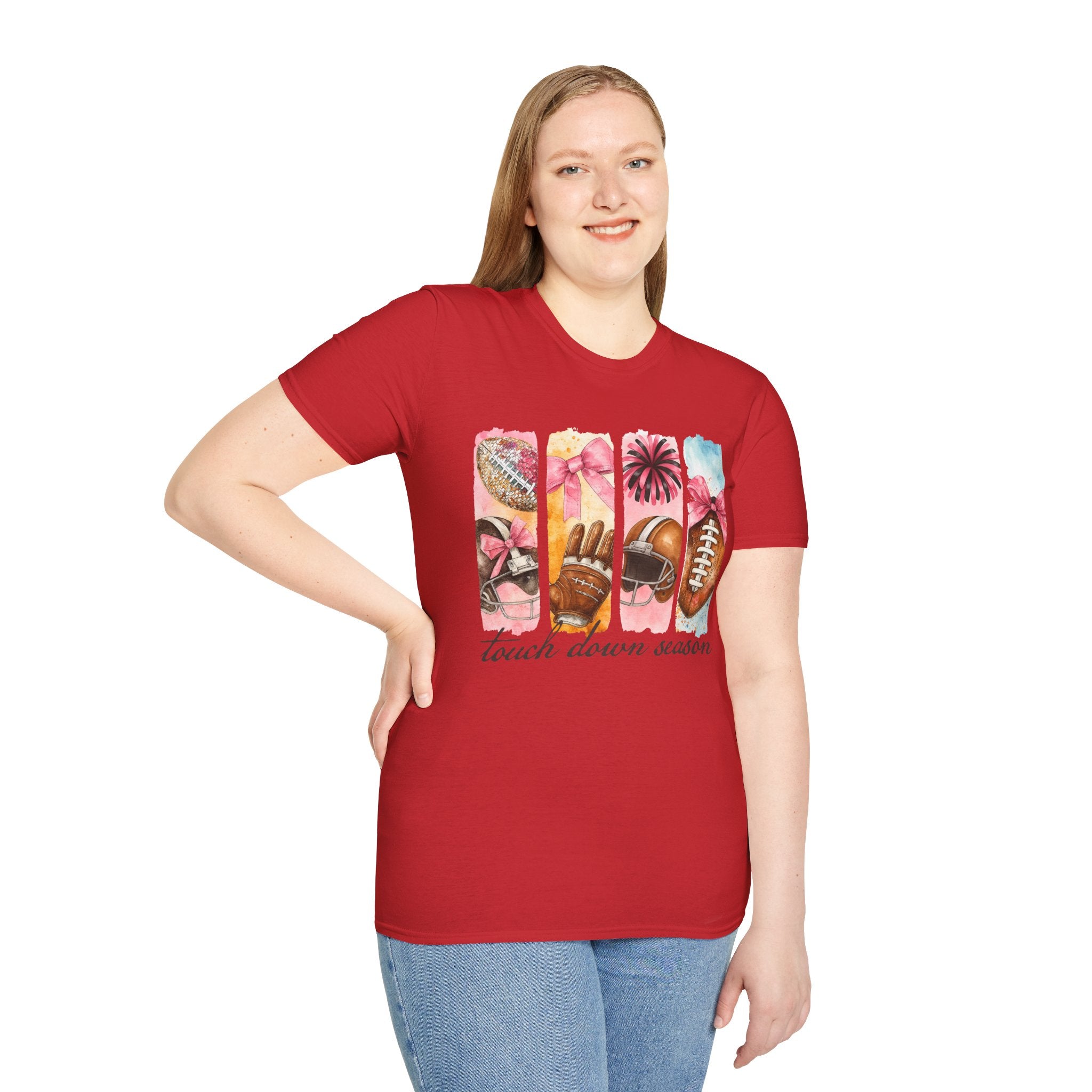 Touchdown Season Football T-Shirt — Pink Cheer & Helmet Graphic Tee