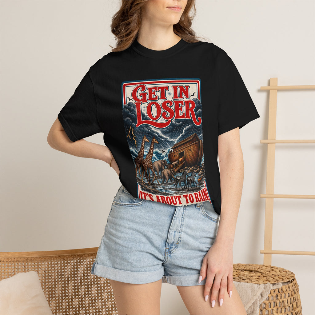 Get In Loser Noah's Ark Graphic T-Shirt — "It's About to Rain" Vintage Rescue Tee