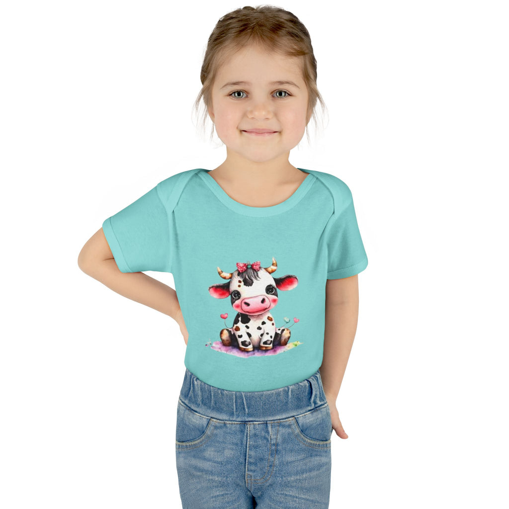 Cute Cow Infant Bodysuit — Adorable Baby Cow Onesie with Pink Bow