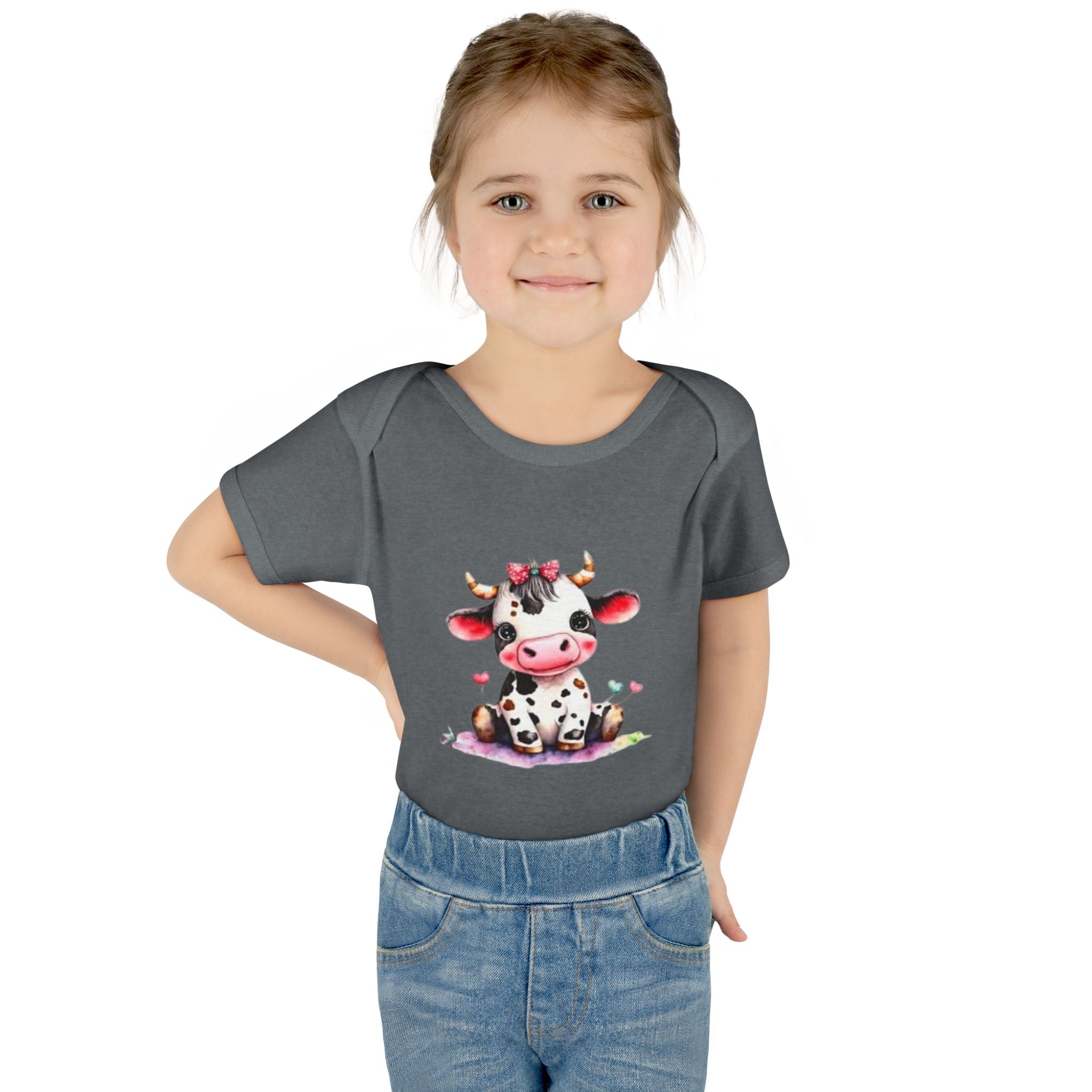 Cute Cow Infant Bodysuit — Adorable Baby Cow Onesie with Pink Bow