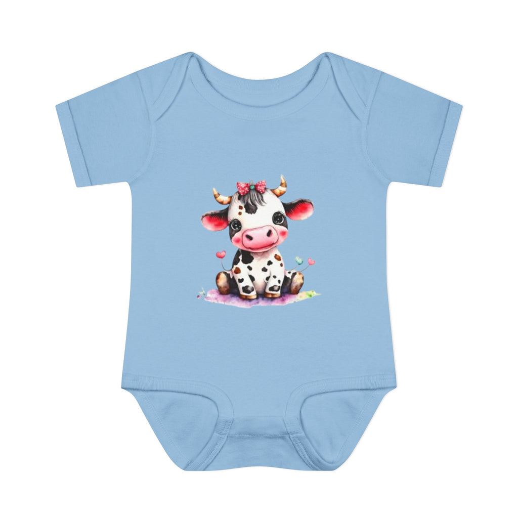 Cute Cow Infant Bodysuit — Adorable Baby Cow Onesie with Pink Bow