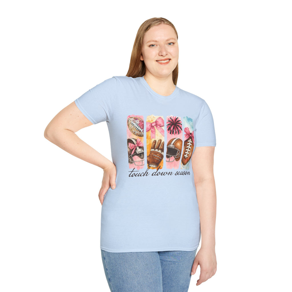Touchdown Season Football T-Shirt — Pink Cheer & Helmet Graphic Tee