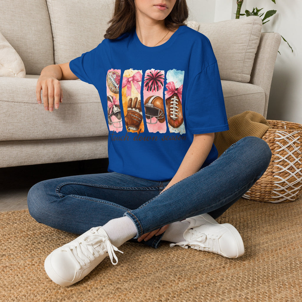 Touchdown Season Football T-Shirt — Pink Cheer & Helmet Graphic Tee