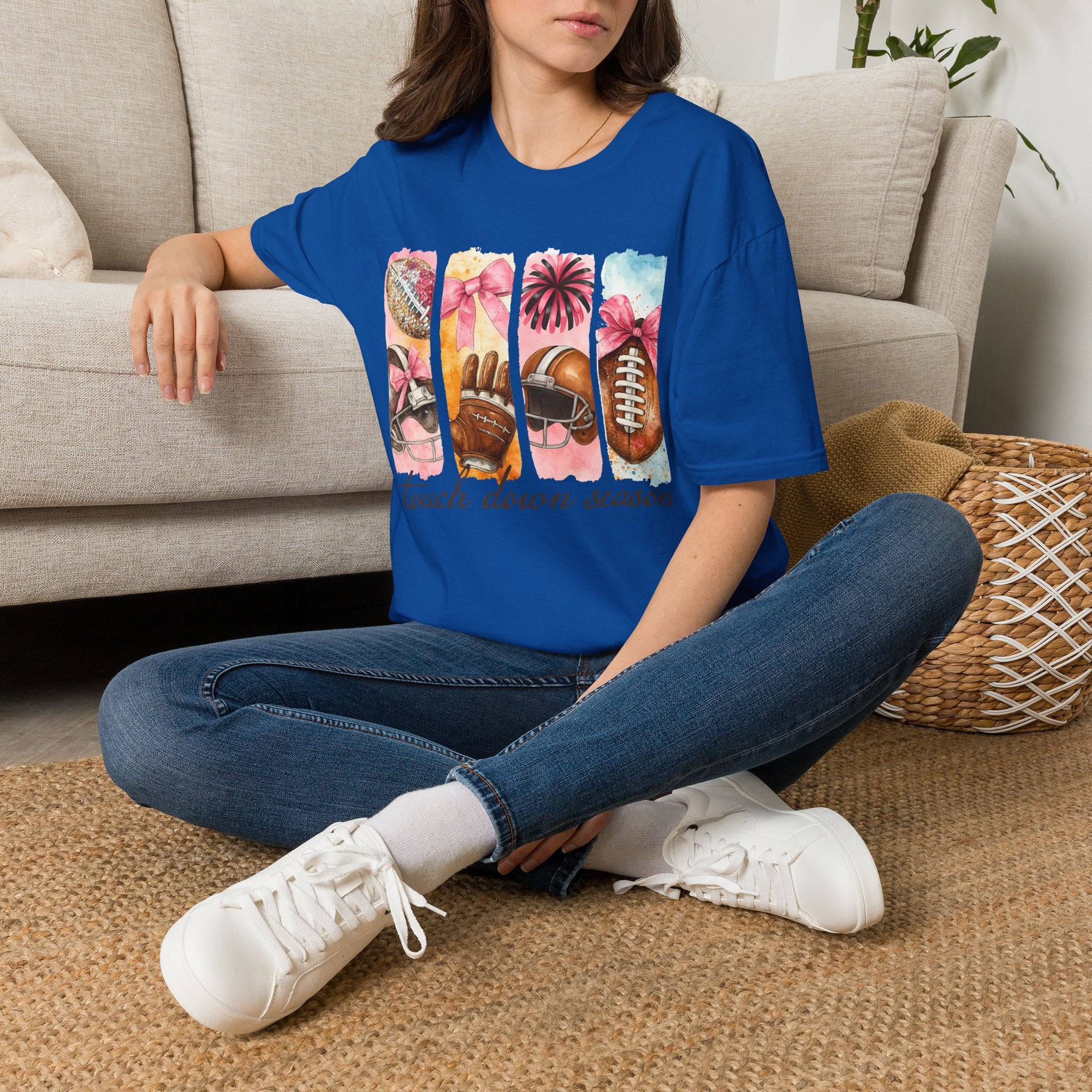 Touchdown Season Football T-Shirt — Pink Cheer & Helmet Graphic Tee
