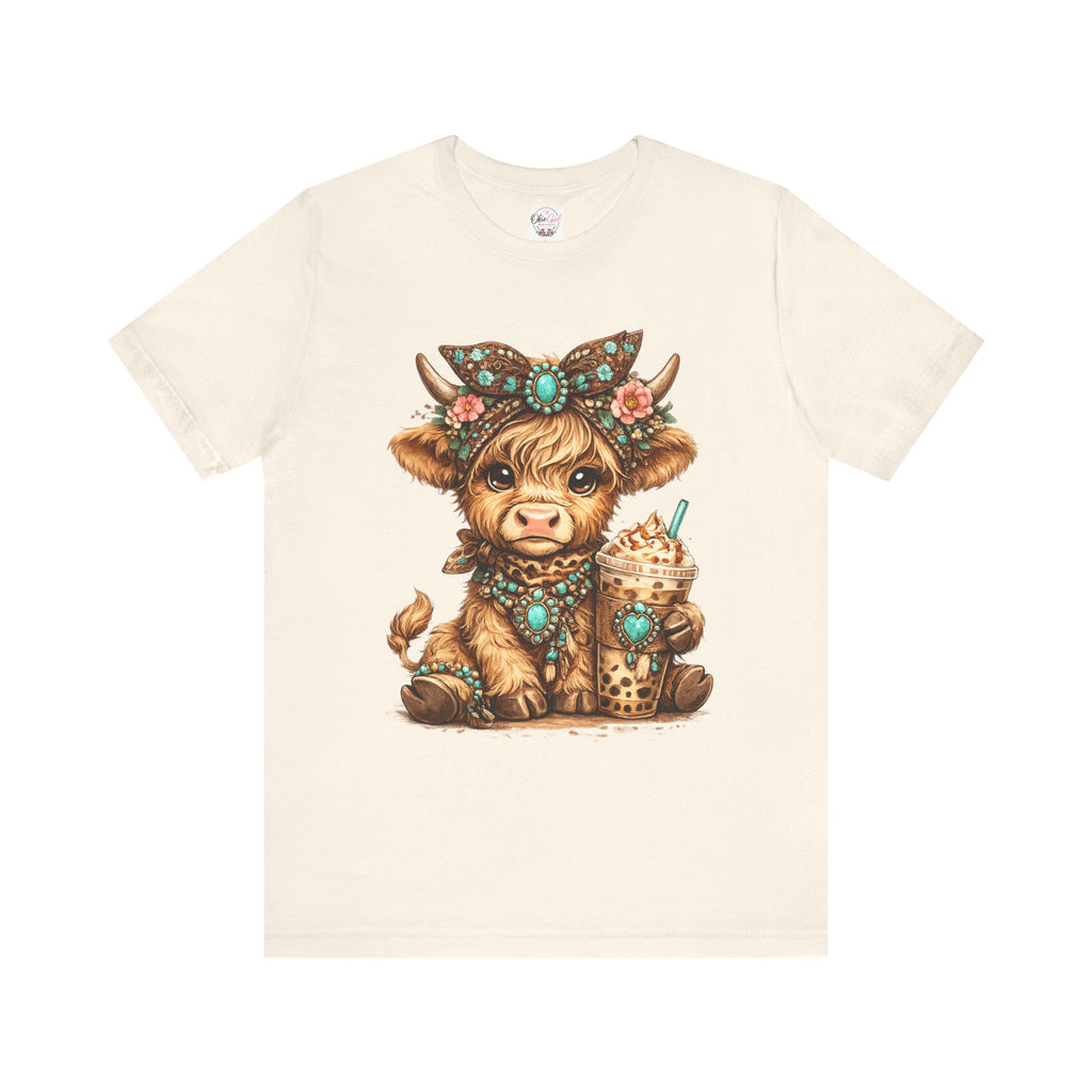 Highland Cow Tee with Bubble Tea