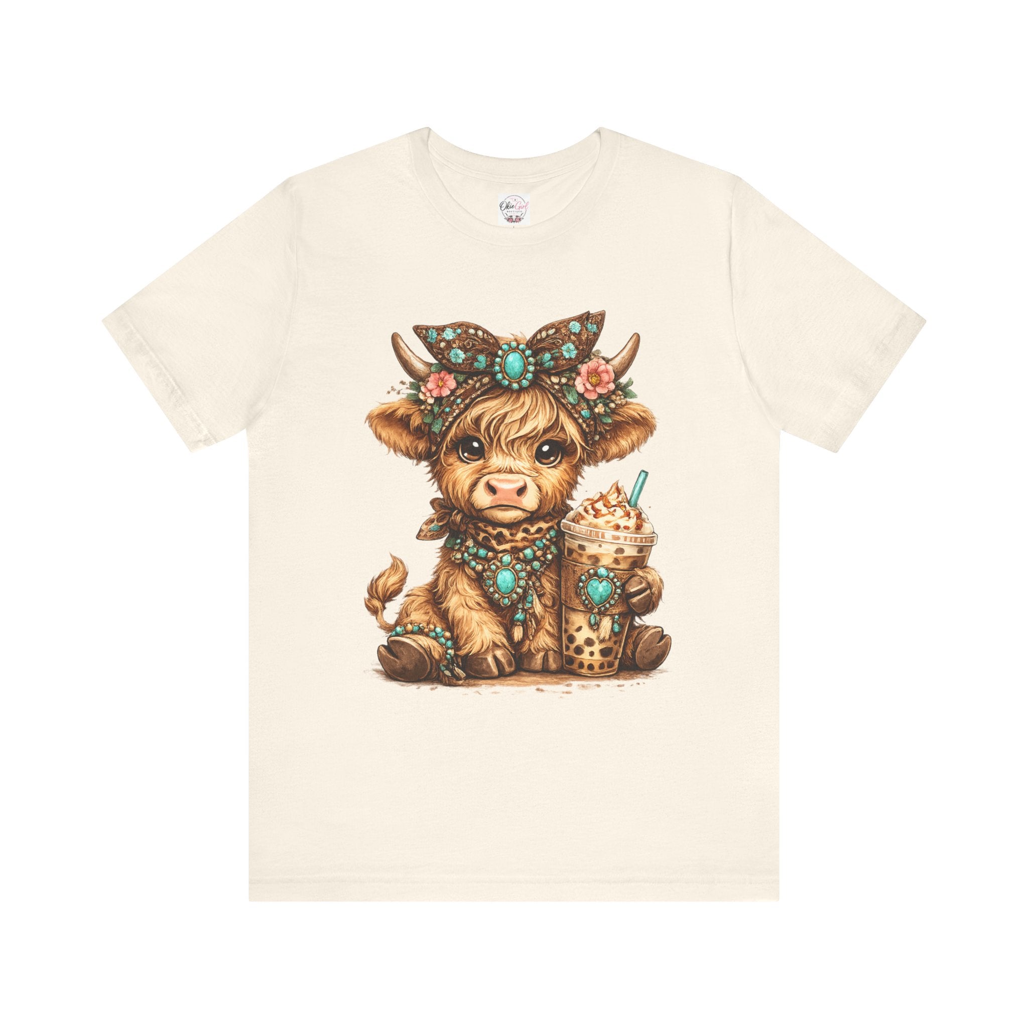 Highland Cow Tee with Bubble Tea