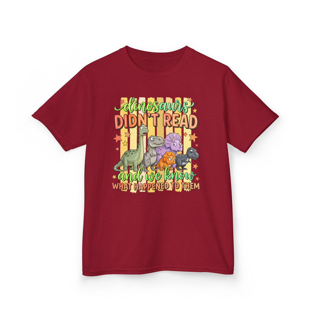 Kids Tee — “Dinosaurs Didn’t Read” Cute Dino Graphic Shirt (Back-to-School, Reading Gift)