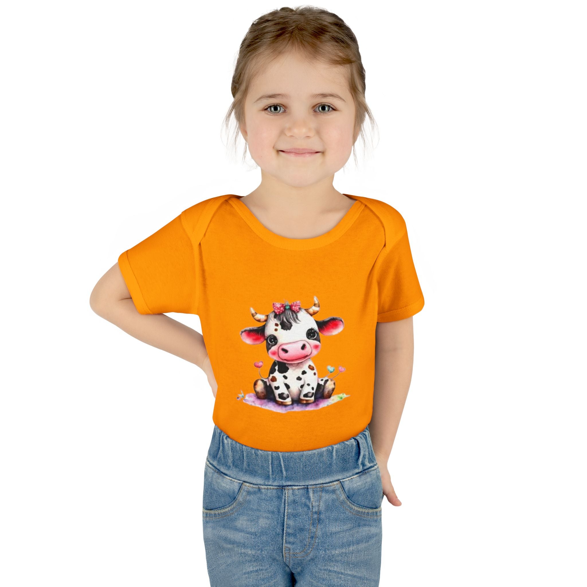 Cute Cow Infant Bodysuit — Adorable Baby Cow Onesie with Pink Bow