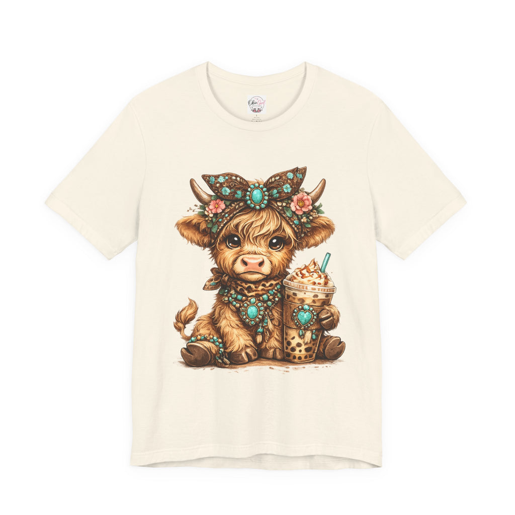 Highland Cow Tee with Bubble Tea