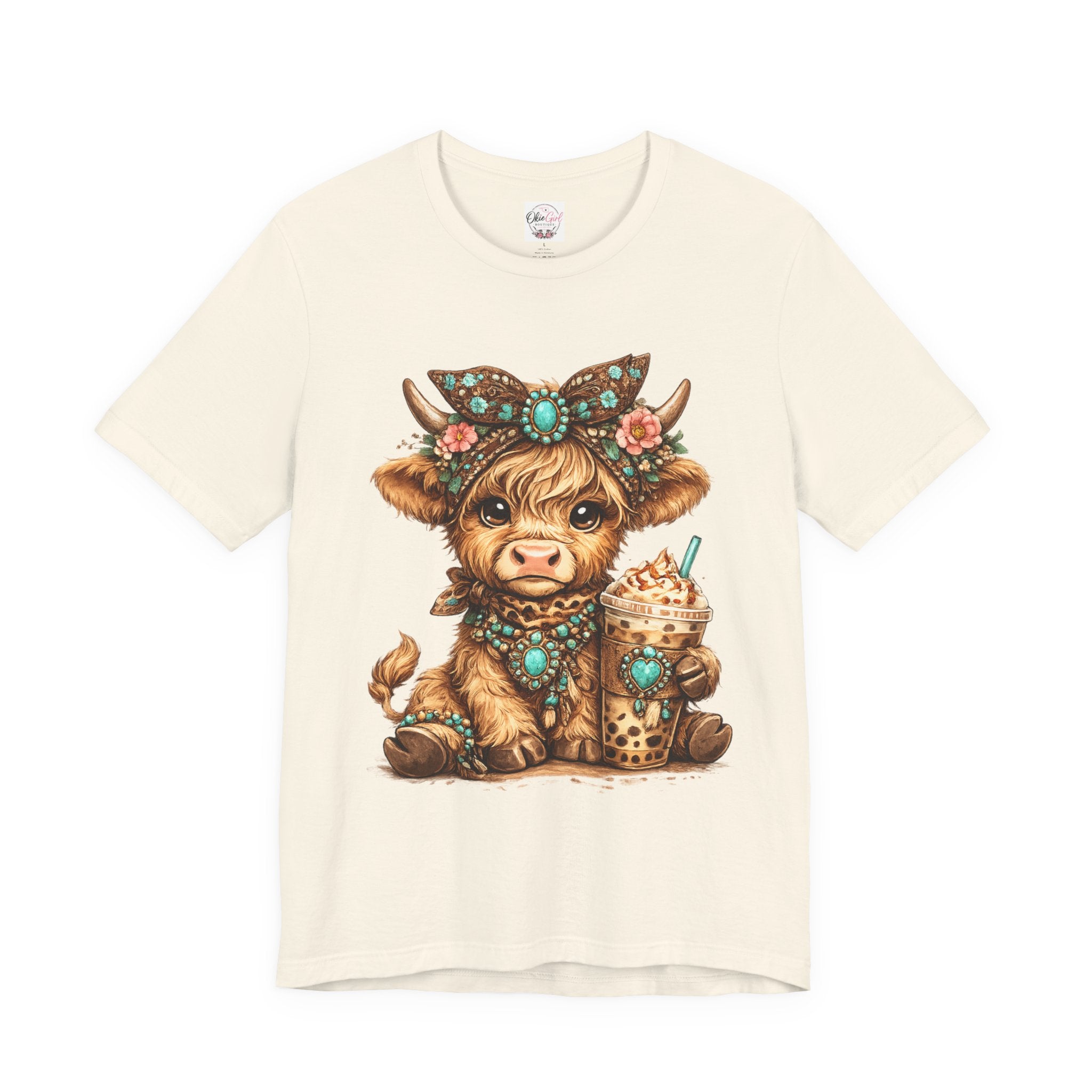 Highland Cow Tee with Bubble Tea