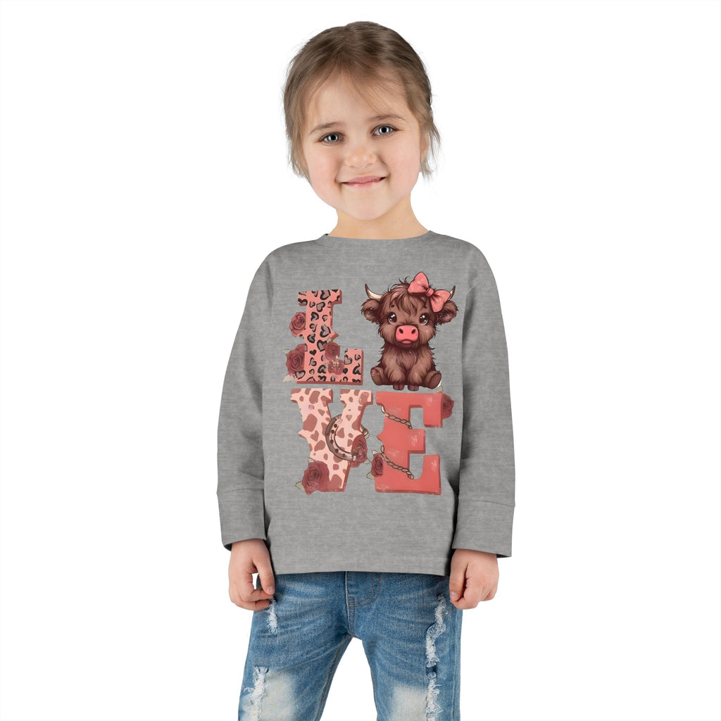 Love Cow Toddler Long Sleeve Tee — Cute Farm Animal Heart Design