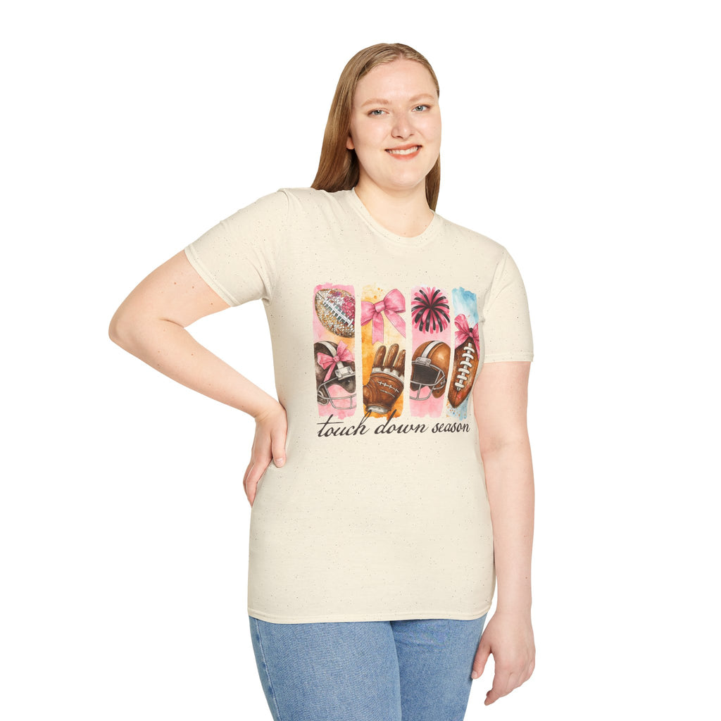 Touchdown Season Football T-Shirt — Pink Cheer & Helmet Graphic Tee