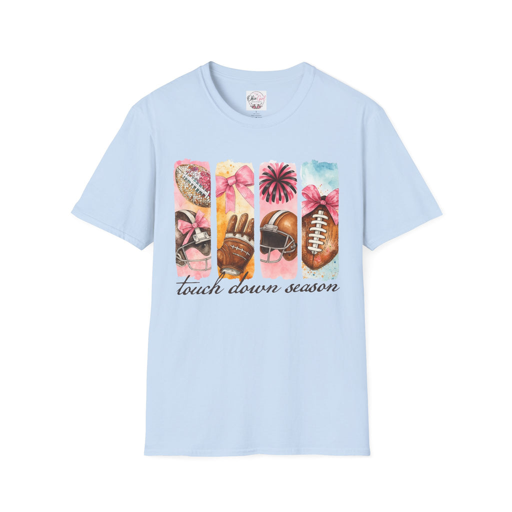 Touchdown Season Football T-Shirt — Pink Cheer & Helmet Graphic Tee