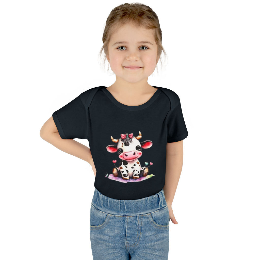Cute Cow Infant Bodysuit — Adorable Baby Cow Onesie with Pink Bow