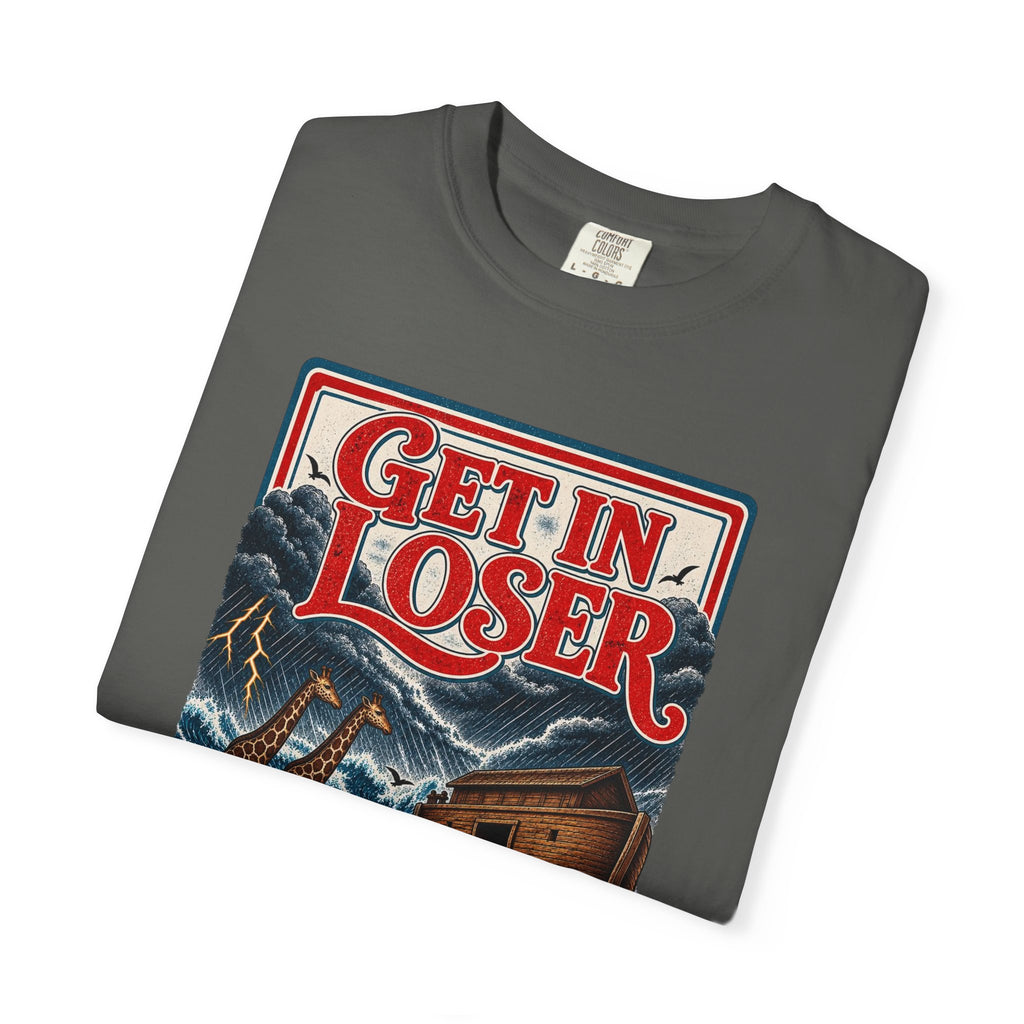 Get In Loser Noah's Ark Graphic T-Shirt — "It's About to Rain" Vintage Rescue Tee