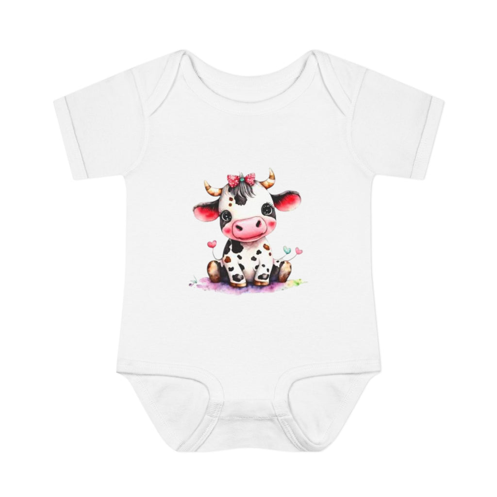 Cute Cow Infant Bodysuit — Adorable Baby Cow Onesie with Pink Bow