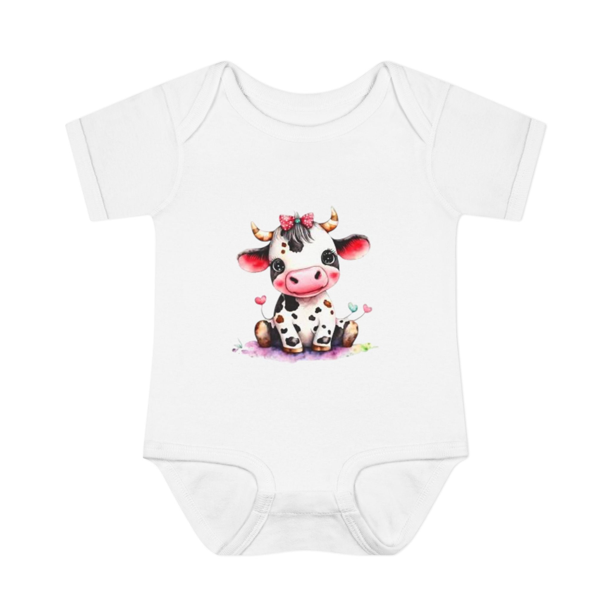 Cute Cow Infant Bodysuit — Adorable Baby Cow Onesie with Pink Bow