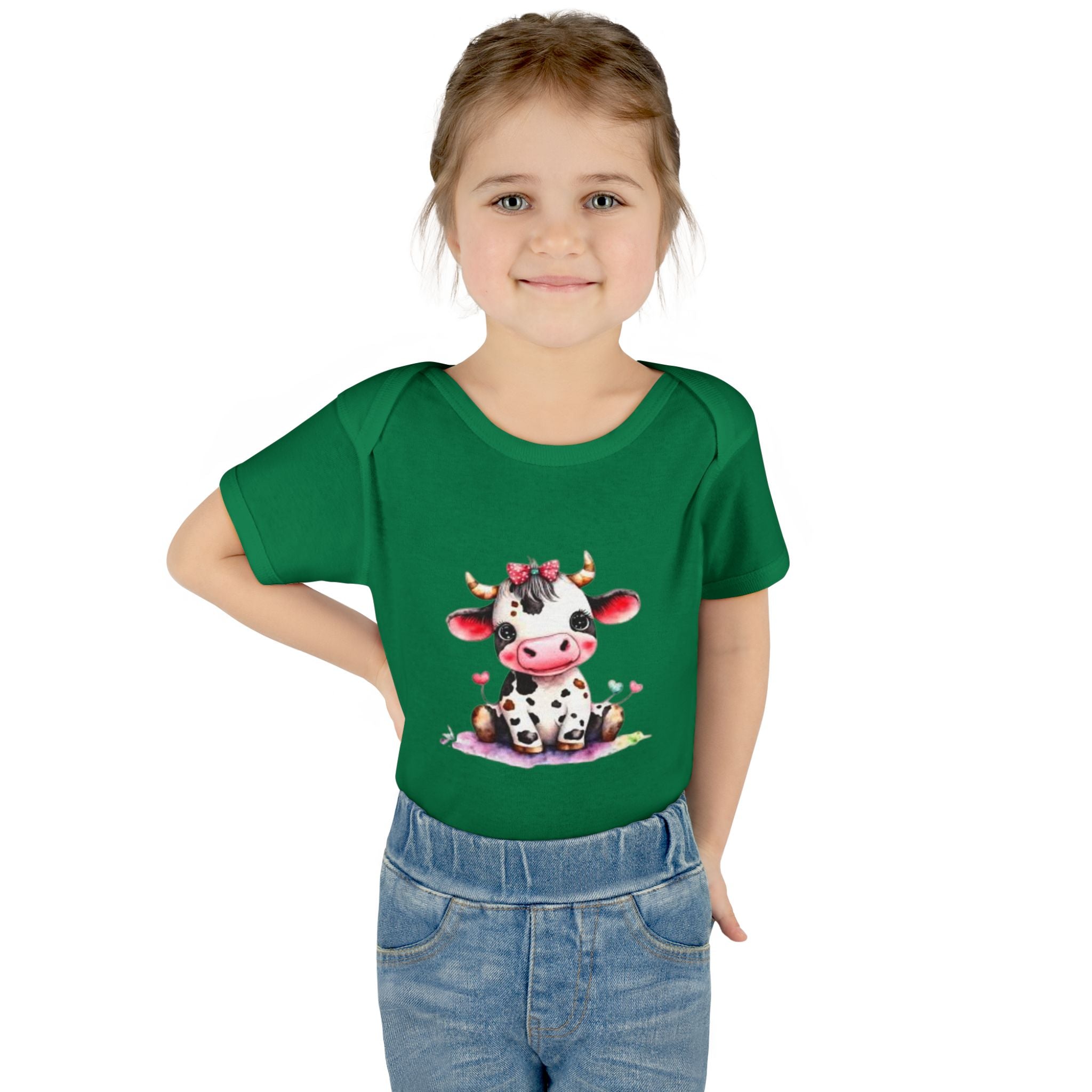 Cute Cow Infant Bodysuit — Adorable Baby Cow Onesie with Pink Bow