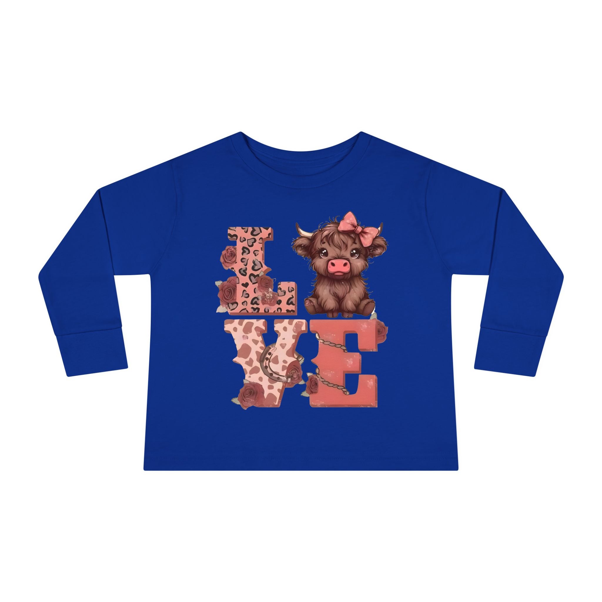 Love Cow Toddler Long Sleeve Tee — Cute Farm Animal Heart Design