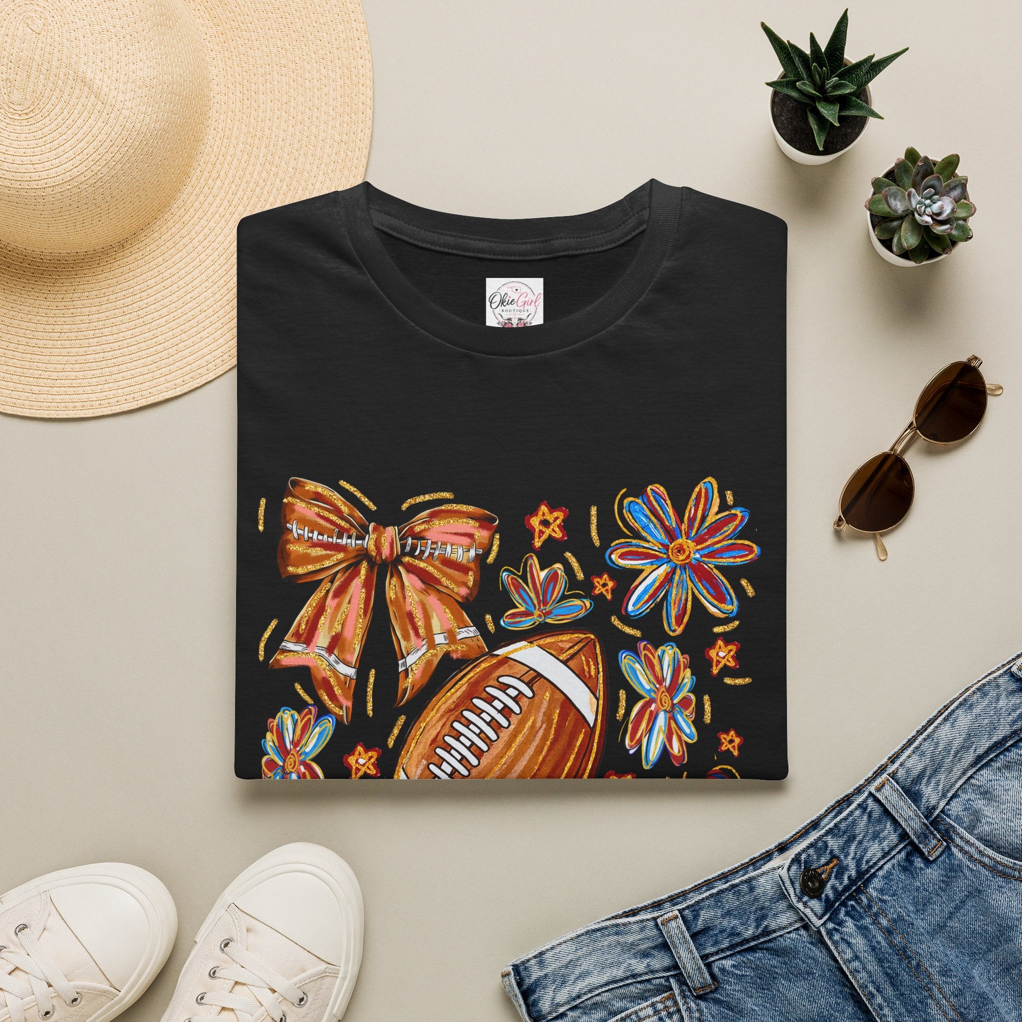 Football & Bow Graphic T-Shirt
