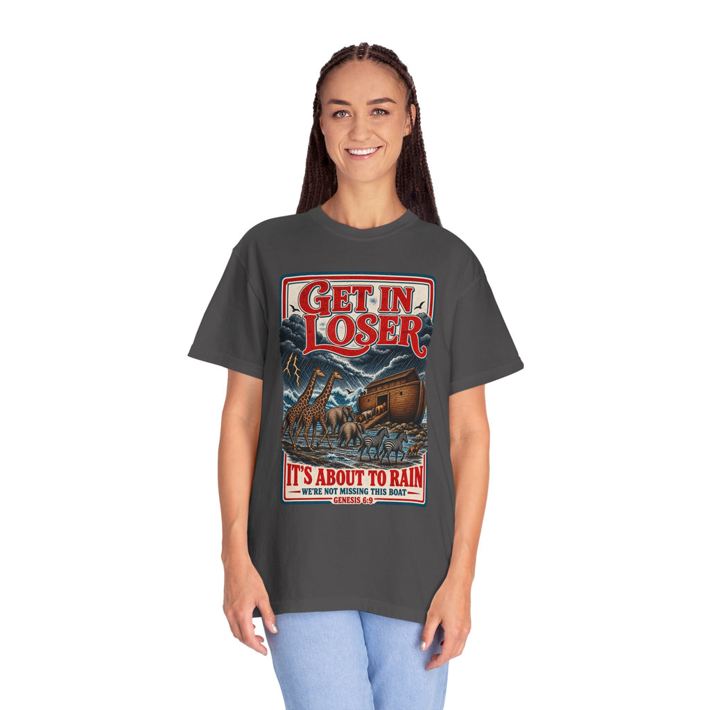 Get In Loser Noah's Ark Graphic T-Shirt — "It's About to Rain" Vintage Rescue Tee