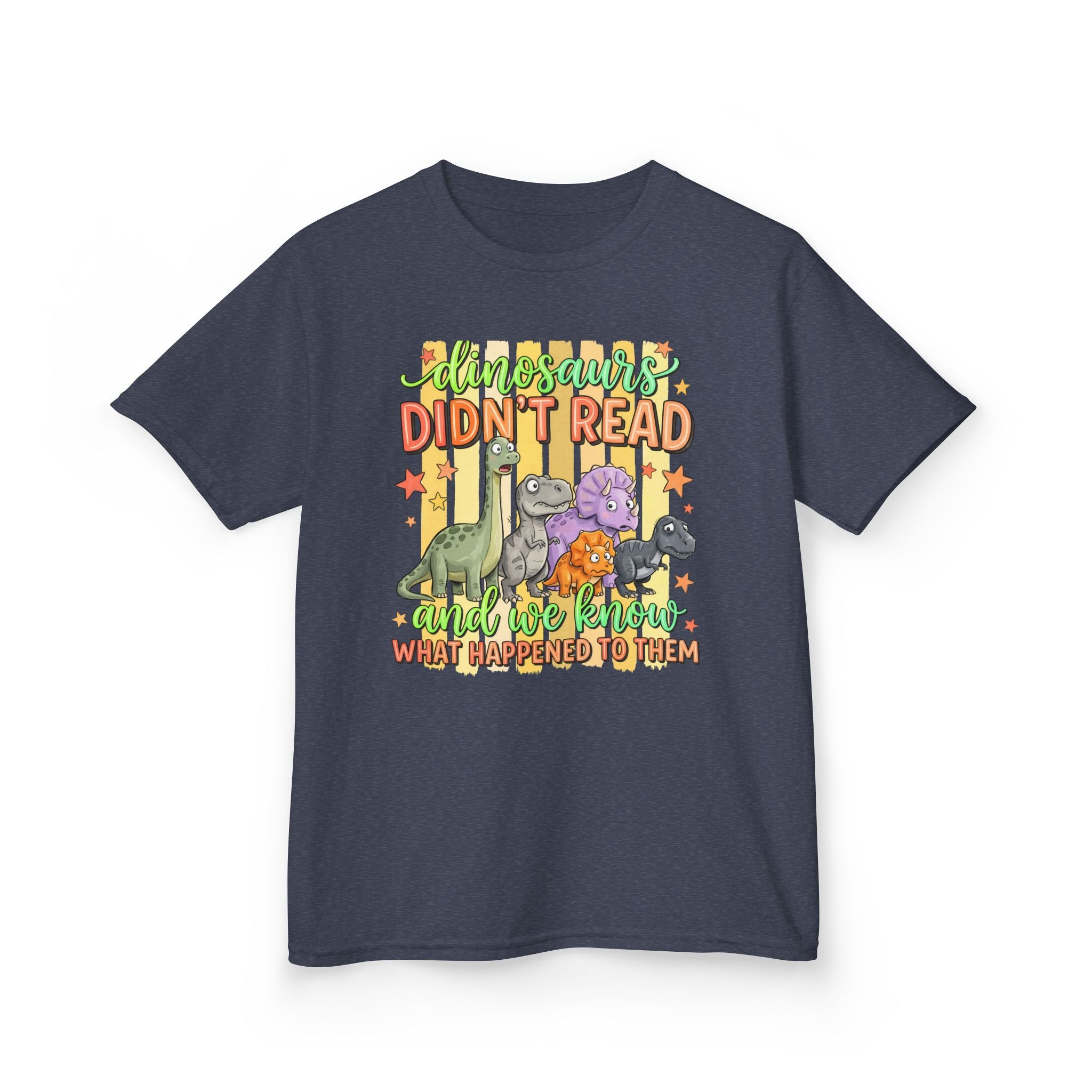 Kids Tee — “Dinosaurs Didn’t Read” Cute Dino Graphic Shirt (Back-to-School, Reading Gift)